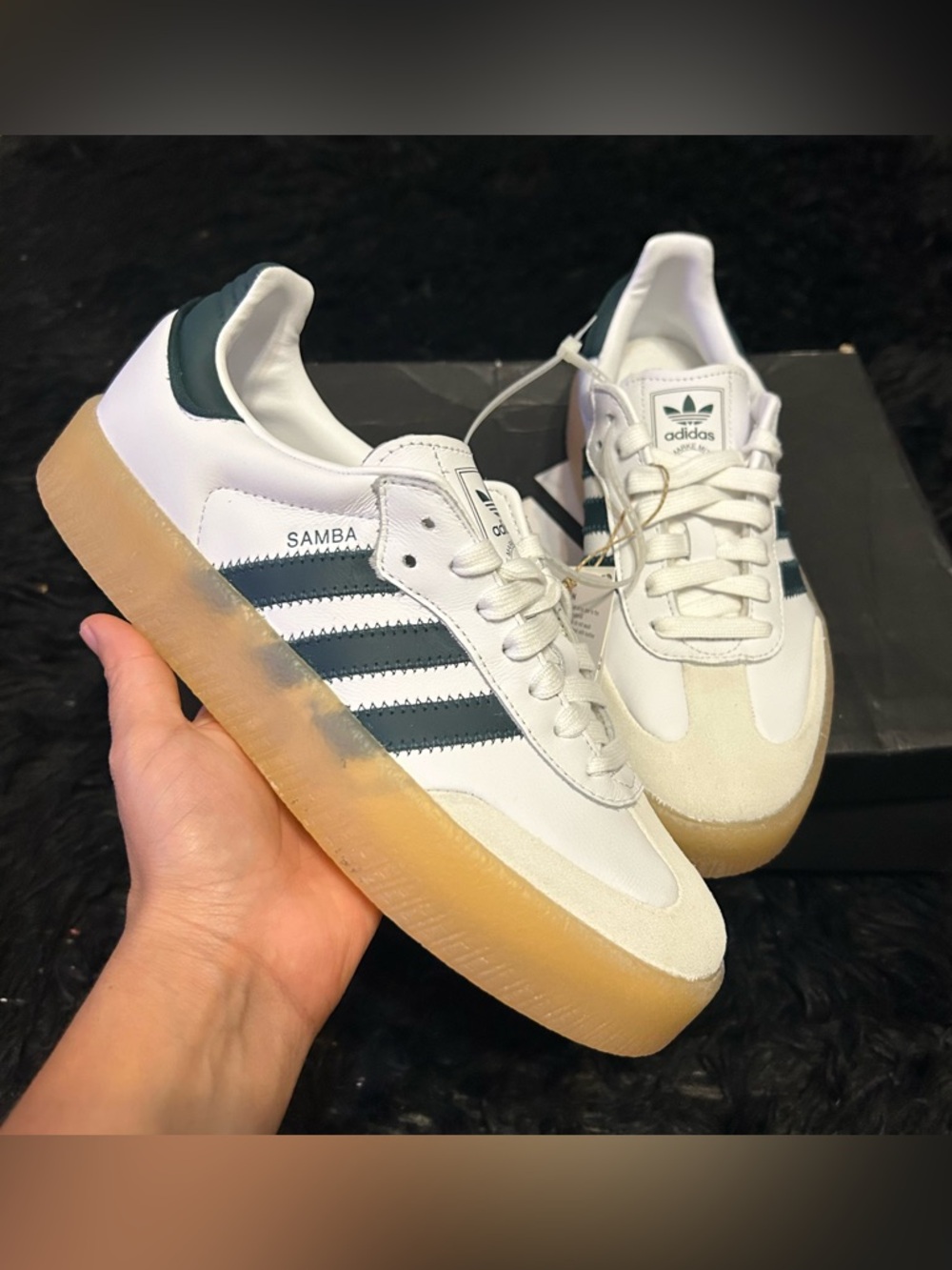 ADIDAS Samba white green leather lace up shoes sneakers women’s 7 new